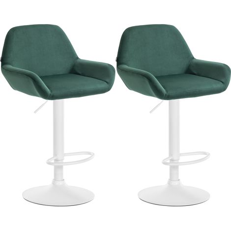 Set de 2 Taburetes de cocina Braga en terciopelo Verde oscuro Metal blanco mate (1/5)