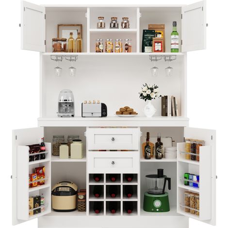 CHICFURN Aparador de cocina 120x40x188 cm de MDF blanco, 4 puertas y botellero (1/5)