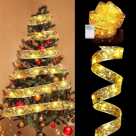 Lumière de Nol à Ruban LED, 5M/16.4ft 50 LED Guirlandes Lumineuses à Ruban Brillant Fonctionnant sur Batterie Ruban Sapin Nol LED pour Décoration de Nol d'intérieur de Fête de Mariage (Or) (1/5)