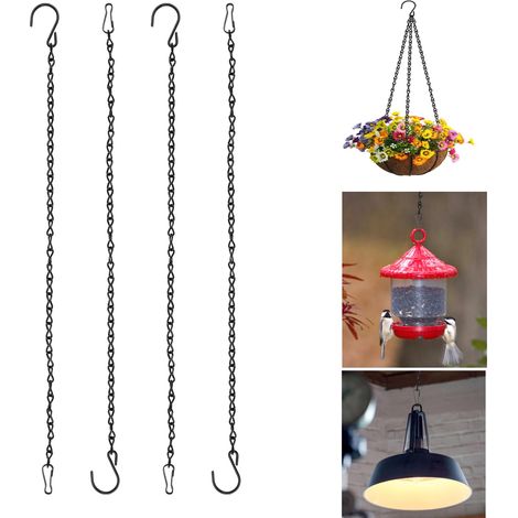 4 Pièces Chaînes Suspension, 50 cm Chaine Suspension Réglables, Chaine Noire Metal avec Crochets et Clip, Charge 5 Kg, pour Mangeoires, Cage à Oiseaux, Billboard, Lanternes et Ornements (1/5)