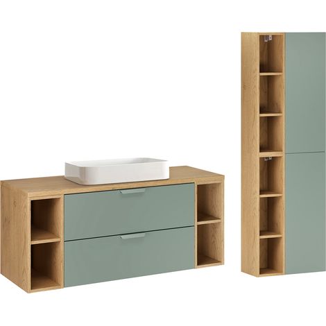 Mueble lavabo 120cm con 4 nichos y columna Oria Verde mate (1/4)