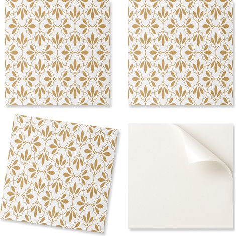 Azulejos decorativos autoadhesivos de vinilo para pared con elegante dise帽o vegetal, 4x50x50 cm.