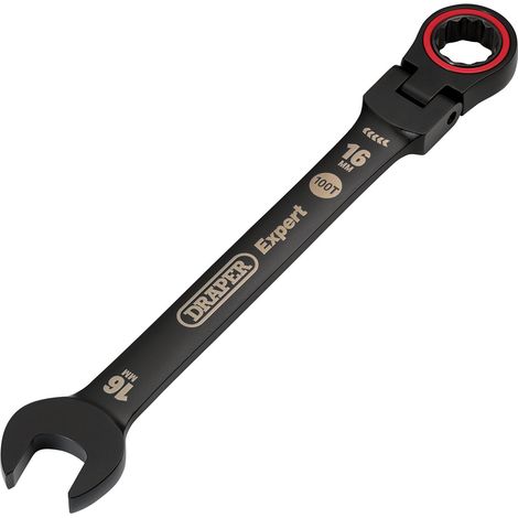 Draper 16MM FLEX HEAD RATCHET SPANNER 03923 HI-TORQ® Metric Flexible Head Ratchet Combination Spanners, Black