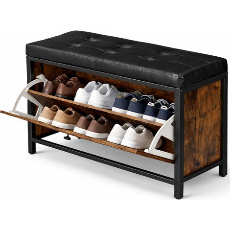 Panca Scarpiera Seduta Imbottita Industrial Porta Scarpe Salvaspazio 80x30x51cm