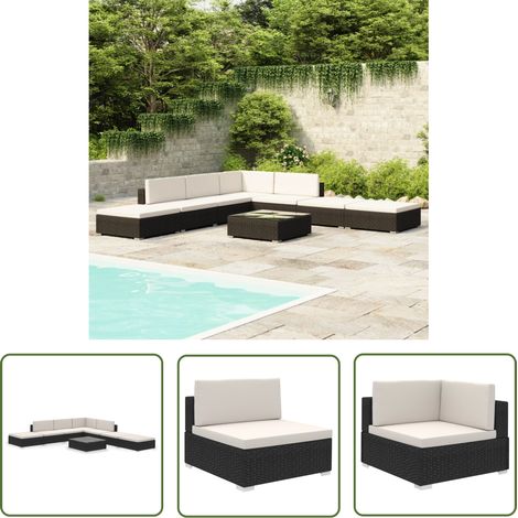 The Living Store 8-tlg. Garten-Lounge-Set mit Auflagen Poly Rattan Schwarz - Loungeset - Gartenmöbel - Rattan Möbel - Outdoor Lounge - Esszimmergarnitur (1/5)