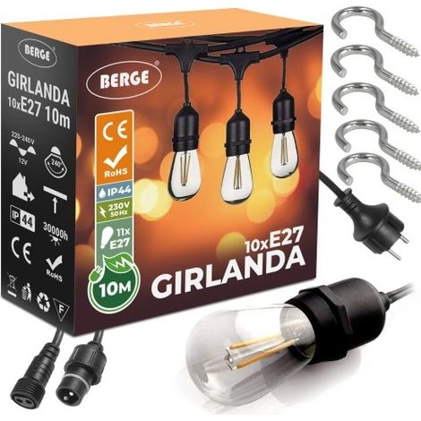 Ghirlanda luminosa da giardino da 10 m + 10 lampadine LED da 1W
