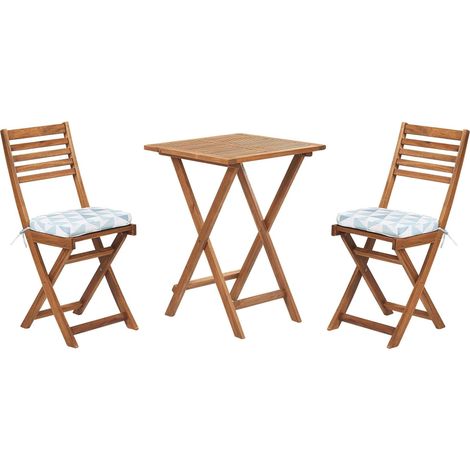 Moderno Set da Giardino in Legno di Acacia con Cuscini Azzurri e Bianchi Fiji (1/5)