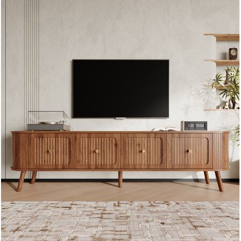 TV-Lowboard Vintage 180 x 38 x 47 cm in Nussbaumoptik mit 4 Türen und Holzbeinen (1/5)