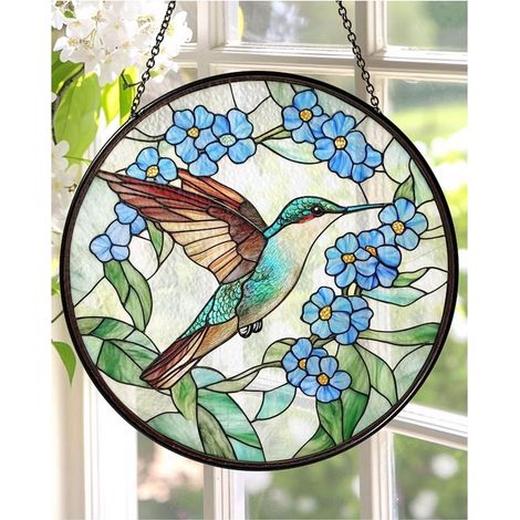 Kolibri-Glasbild, 20 cm, Sonnenfänger aus Buntglas, Heimdekoration (1/5)