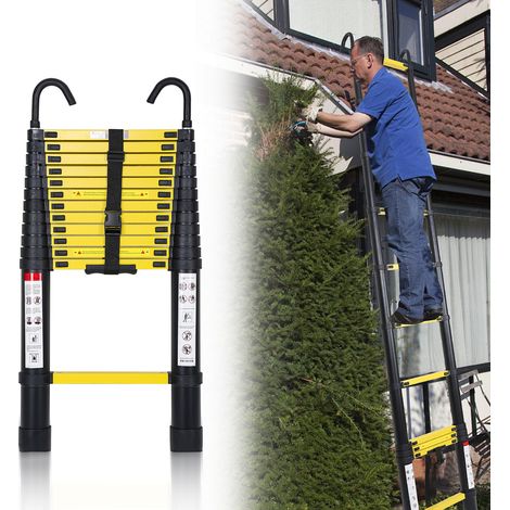 Randaco Echelle Télescopique 3,8M Échelle pliante télescopique pliable mit hakenÉchelle droite simple charge max.150 kg