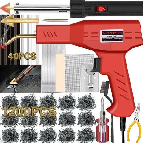 Champ en plastique 220 W, 1 200 pièces, 40 pièces en plastique, kit de peinture, pointes de soudage 5 en 1, ruban adhésif, papier de verre, fil, support, brosse métallique, tournevis, kit de (1/5)