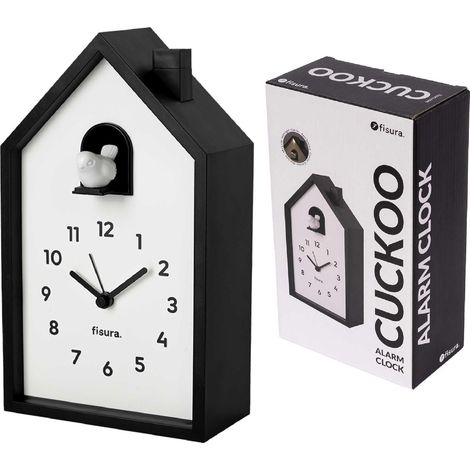 FISURA – Sveglia cuco maisonette, bianco e nero. Sveglia analogica originale. Con ago con pulsante Snooze, luce. Funzionamento: 3 batterie AA (non incluse) (1/5)