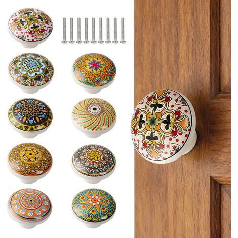 Tiradores de cerámica,9 piezas,3,93,92,8 cm,pomos de cerámica hechos a mano en varios colores,tiradores de puerta florales de estilo retro (1/5)