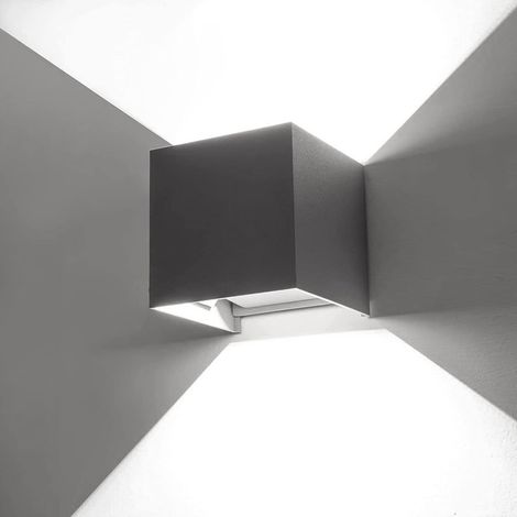 Applique lampada led 12W Grigio x esterni cubo IP65 doppia luce regolabile 6500K (1/5)