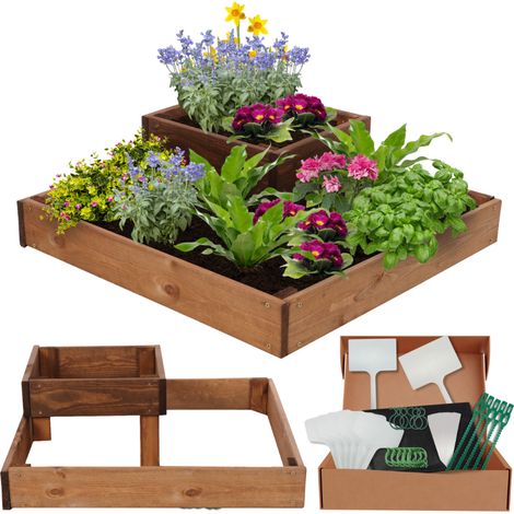 MODO24 Potager surélevé bois ZP08 18x62x62 cm, jardinière balcon/terrasse pour herbes, légumes, kit jardinier inclus, brun imprégné (1/5)