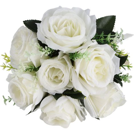 Cremeweißer Brautstrauß, künstliche Seidenrosen, westliche Zeremonienblumen, handgefertigter Kunstblumenstrauß (1/5)