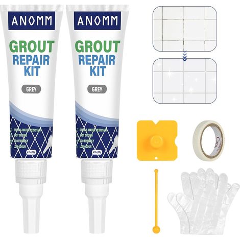 Joint Carrelage, Rénovateur de Joints, Colle Carrelage, Remplissage Répare et Renouvelle, Kit Reparation Carrelage, pour Cuisine, Salle de Bain, Douche, Carrelage (2 x 120ml - Gris) (1/5)