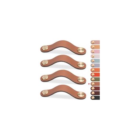 (Café Clair, 128mm) 4pcs Poignée Meuble Cuir, Bouton Porte Placard Poignee Cuir Bouton de Tiroir, Poignee de Meuble Vintage pour Armoires, Commode, Cuisine, Salle de Bain