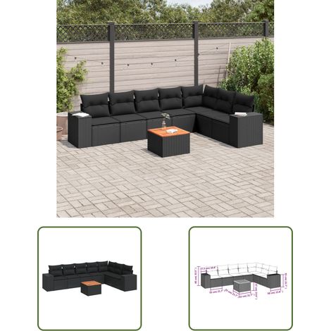 The Living Store 8-tlg. Garten-Sofagarnitur mit Kissen Schwarz Poly Rattan - Gartenmöbel Set - Esstisch - Lounge Möbel - Outdoor Möbel - Rattan Gartenmöbel (1/3)