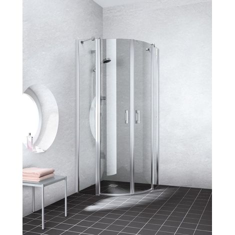 Kermi LIGA quart de cercle P55 900 x 1850mm argent ultra brillant verre trempé transparent Clean (1/5)