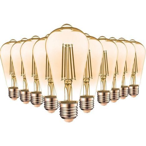 Lot de 10 ampoules LED E27 7W ST64 2200KVerre ambréLumière chaude 2200K730 lumensAngle 360° (1/5)