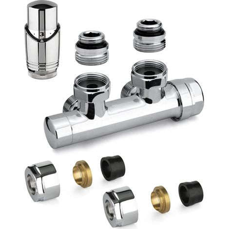 Kit válvula H termostática cuadrada color cromo con adaptador para tubos de cobre APM 343KC 015 R 12  Cromo