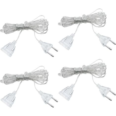 4 Pièces Rallonges Transparentes 5m Câble D'extension d'alimentation Rallonge Extérieure Fil Plat 2 Conducteurs Prise Européenne Câble Fin Transparent pour Lanternes LED Éclairage Décoratif (1/5)