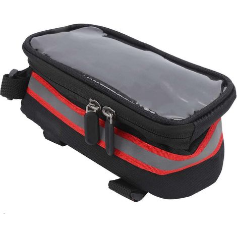 Sacoche de cadre de vélo tactile pour VTT, compatible avec les téléphones de 6,3 x 3,2 pouces (rouge), à fixer sur le tube avant.