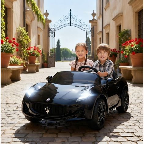 Auto elettrica per bambini 2 posti 12V con telecomando, LED, musica, nera HAVRYA (1/4)