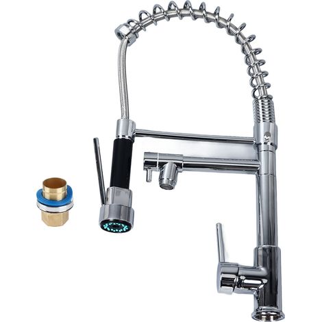 Pull Out Spring Sink Faucet 360 Degree Rotatable Stainless Steel Hot Cold Water Kitchen Faucet with Pull Down Sprayer (1/5)