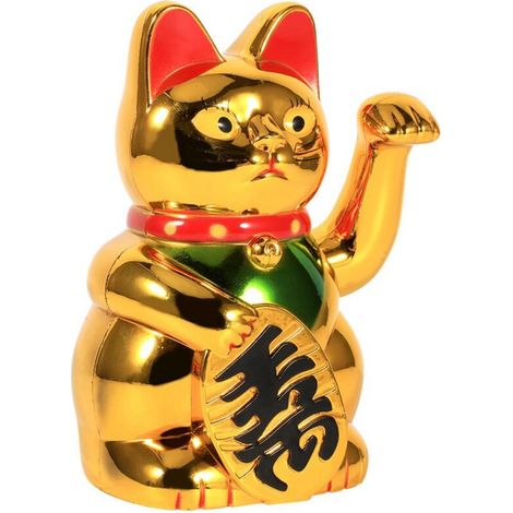 Chat de la Fortune en Or avec Patte Levée, Décoration Feng Shui pour Prospérité et Accueil (1/4)