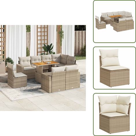 Cuscini per seduta - vidaXL Set Divano da Giardino 9 pz con Cuscini Beige in Polyrattan - Cuscini per schienale
