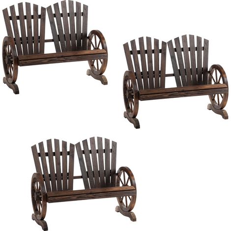 3er-Set gartenbank mit Armlehne, Sitzbank, Gartenmöbel, Rustikale Bank, Massivholz, Dunkelbraun, 108 x 66 x 95 cm
