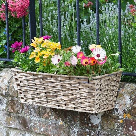 Smart Garden 19"" Rattan Effect Wall Fence Balcony Sand Planter Trough Basket