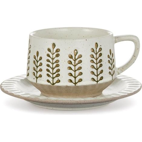 Un juego de tazas y platillos de café y té de estilo vintage, taza de cerámica floral de 283,5 g (10 oz) para capuchino o café con leche (1/5)