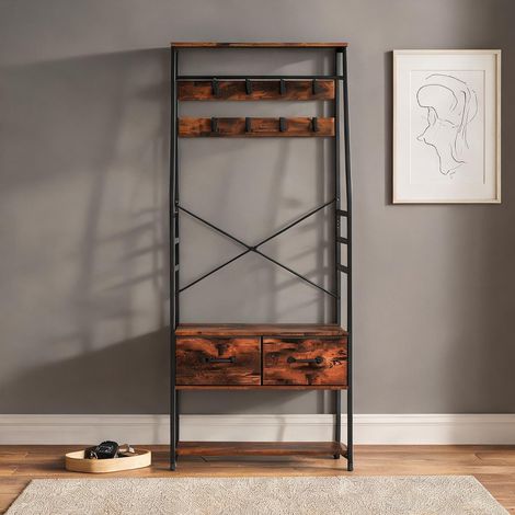 Portemanteau mural en bois et métal avec patère et banc 80 x 30 (1/5)