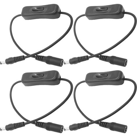 4 Pièces Interrupteur Marche/Arrêt DC 5-24V avec Connecteurs 5521DC Mâle et Femelle (Noir), Fil 22AWG, Facile à Ouvrir et Fermer, pour PC, TV, Voiture, Bandes LED 5V 12V 24V (1/5)