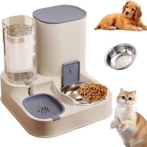 Fontaine à boire et gamelle automatique – Bleu – 2,3L nourriture – 1,3L eau – Bol inox – Réglable – Chat (1/5)