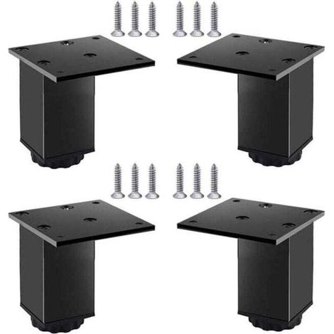 Pieds de meubles réglables en aluminium, lot de 4, pour meubles, canapés et tables, noir, 6 cm (plage de réglage 60-78 mm) (1/4)