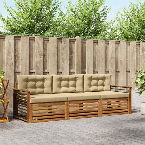 vidaXL Outdoor-Sofagarnitur mit Kissen 3 pcs Natur und Beige (1/5)