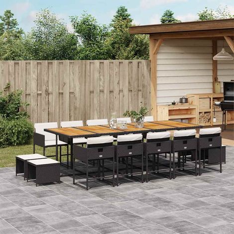15-tlg. Garten-Essgruppe mit Kissen Schwarz Poly Rattan (1/5)