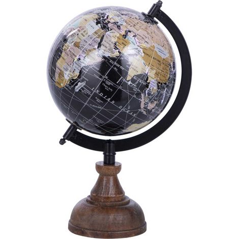 Marvin Mappamondo da Tavolo Scrivania, Girevole con Base in Legno Metallo, Mappa del Mondo Geografia per Studio Salotto Casa Ufficio GEO
