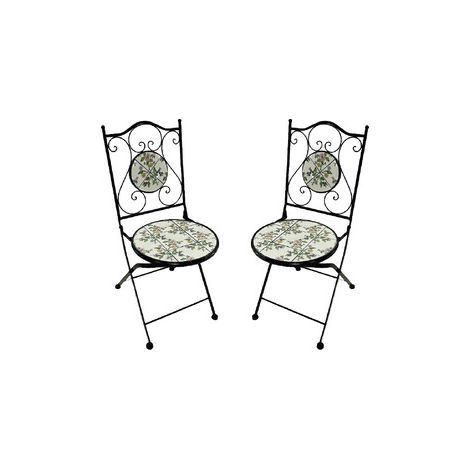 SET FÜR GARTEN AUSSEN 2 STÜHLE MIT EINSÄTZEN IN KERAMIK MODELL "MONTECARLO"