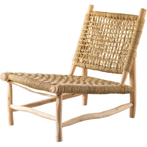 Fauteuil lounge en bois de laurier et fibre de palmier Doum – Dimensions 60x80x75 cm – Assise ajourée artisanale unique – Style bohème (1/3)