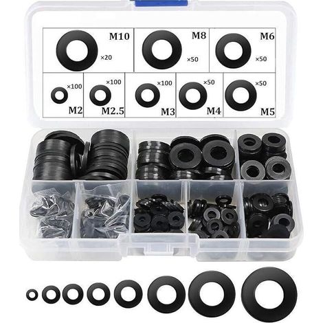 Rondelle Nylon Entretoise Plastique M2 M2.5 M3 M4 M5 M6 M8 M10 Ronde de Rondelle Plate 520 Pièces(Noir)