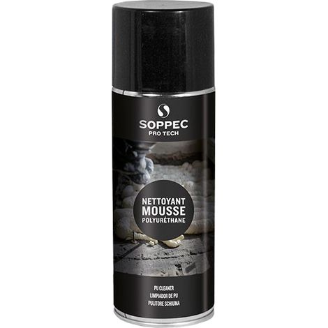 Soppec – Nettoyant mousse expansive aérosol 400ml – Élimine mousse polyuréthane fraîche – Nettoyage résidus colle, cire, graisse, huile – Pulvérisateur inclus