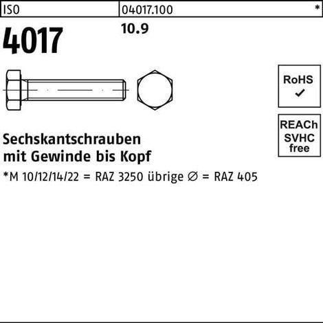 Sechskantschraube ISO 4017 VG M5x 18 10.9 500 Stück