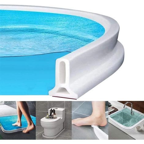 Protezione per la soglia della porta della doccia, paraspruzzi in gomma pieghevole da 2 m per il bagno, striscia flessibile di separazione tra asciutto e bagnato, paraspruzzi per il lavandino - bianco (1/5)