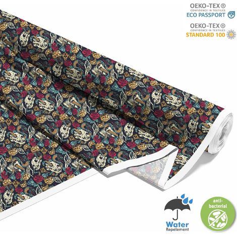 TESSUTI DECORATIVI PER ESTERNI OXFORD - Motivo Scheletri Serpenti Dadi Rose I DX590 (1/5)