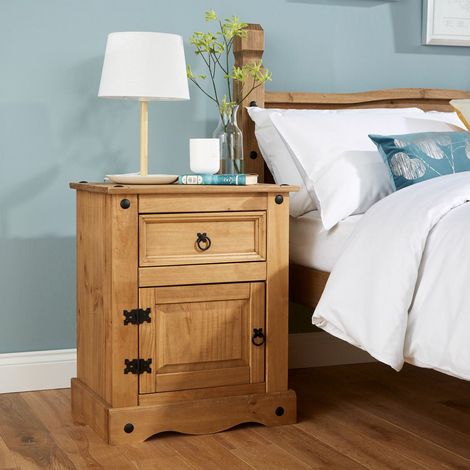 Corona Solid Pine Bedside Cabinet 1 Door 1 Drawer Night Stand Table (1/5)
